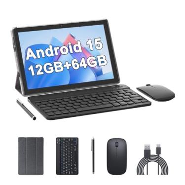 Imagem de Tablet de 10 polegadas Android 15 (não vai), tablets com teclado 64 GB de ROM + 12 GB de RAM (expansão de 4 + 8 meses), suporta expansão de 1 TB 2 MP + 8 MP, câmera dupla, 6000 mAh, 5G, WiFi6, tablet