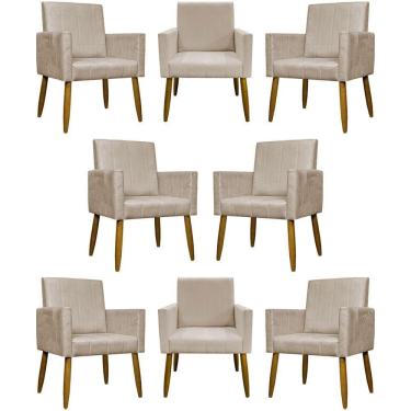 Imagem de Kit 8 Poltronas Decorativas Mari Pé Palito Castanho - Bege Suede
