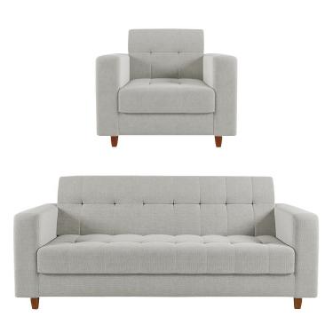Imagem de Kit Sofá 03 Lugares 01 Poltrona Arezzo Linho Pés Chanfrado