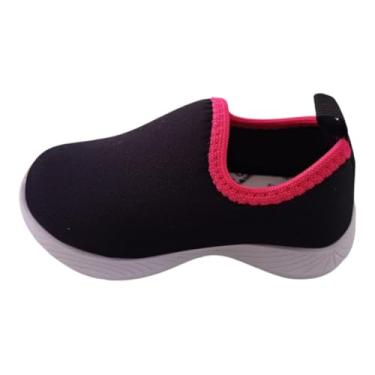 Imagem de Tênis Infantil Liso Neoprene Calce Fácil Menina Volta Aula Leve Macio Corrida Caminhada (Preto-Rosa, BR, Criança de 4 a 8 anos, Numérico, 22)