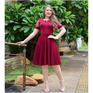 Imagem de Vestido Com Cinto Plus Size Gode Evangelico Elegante Decote Em V Manga