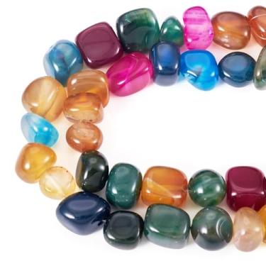 Imagem de Spritewelry 66 peças de contas de ágata natural pepitas de cristal pedras preciosas roladas redondas pepitas soltas contas de pedra para fazer joias colares pulseiras