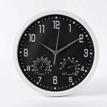 Imagem de Relógio De Parede Mudo De Quartzo Simples E Elegante De 35 Cm Com Temperatura E Umidade, Tique-taque Silencioso Varrendo Segundos, Relógio Escolar De Escritório De Cozinha Doméstica, D