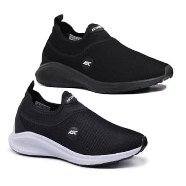 Imagem de Kit 2 Pares Tênis Ortopédico Unissex Ascension | Estilo Meia, Sem Cadarço – Leve, Confortável, Calce Fácil | Para Caminhada, Academia e Uso Diário (Preto e All Black, BR, Adulto, Numérico, 34)