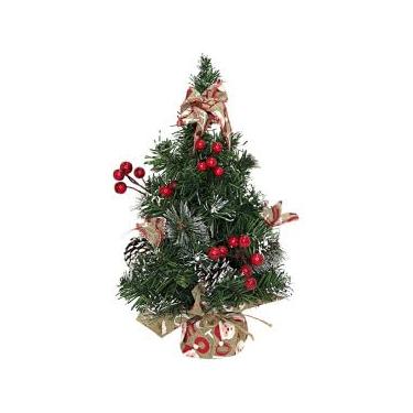 Imagem de Árvore de Natal de Mesa Decorativa com Pinhas, Frutinhas e Laço, 26cm Altura x 15cm Largura