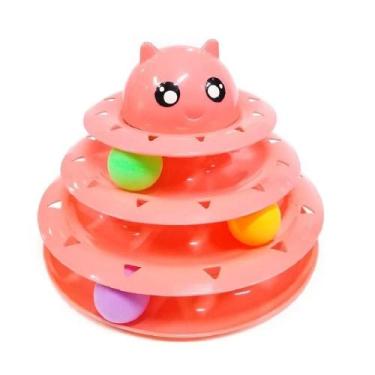 Imagem de Brinquedo Interativo Gato Torre Com Bolinhas Rosa 3 Níveis - Elo Impor