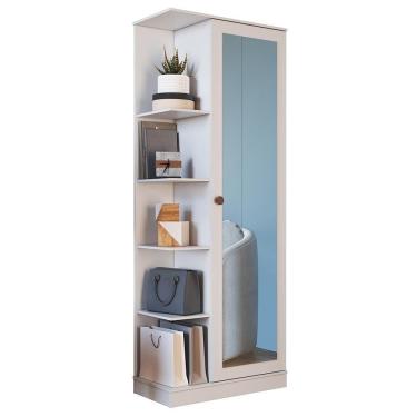 Imagem de Armário Multiuso Sapateira Camile 1 Porta Branco Com Espelho - Indékes Branco