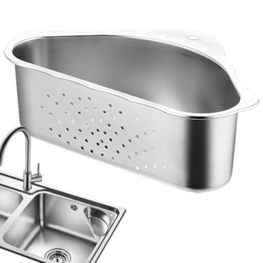 Imagem de Cesta de escorredor de cozinha | Cesta de escorredor autodrenante cesta de filtro triangular de aço inoxidável | Lavagem de legumes, suprimentos de cozinha, cesta grande de armazenamento à prova de