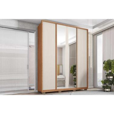 Imagem de Guarda Roupa Solteiro 4 Portas (2 c/ Espelho) e 3 Gavetas Lior Lux Freijo/Off White Mr - Caemmun