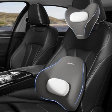 Imagem de GEEYONTEK Travesseiro de apoio lombar para assento de carro e travesseiro de pescoço, ciática, cóccix, alívio de dor, almofada ergonômica de espuma viscoelástica para assento de condução, cadeira de