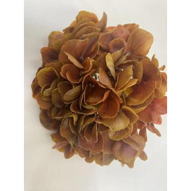 Imagem de JINWOE Flores artificiais de hortênsia marrom outono, 4 peças de flores de látex de toque real de 53 cm, flores inteiras de seda sintética, hortênsias artificiais falsas com hastes para mesa de buquê