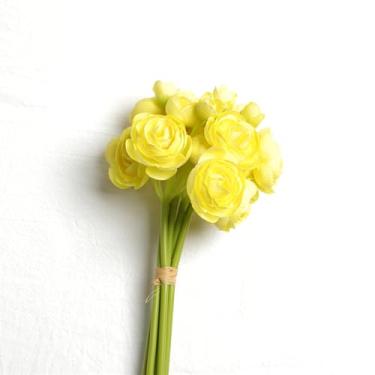 Imagem de Meldel 32 peças de flores artificiais de ranúnculo, flores artificiais de ranúnculo amarelo para buquê faça você mesmo, flores falsas de peônia para casamento, arranjos de centros de mesa, decorações