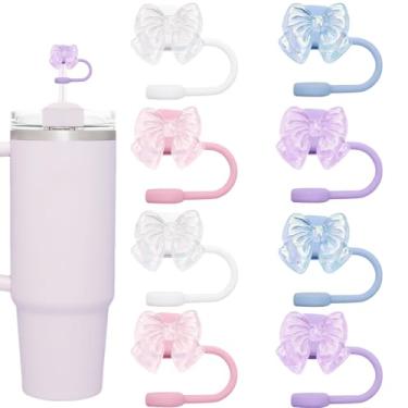 Imagem de AIOMISKO Capas de palha, topos de silicone macio, serve para canudos de 10 mm, compatível com Stanley Cup 30 e 1,134 g, acessórios reutilizáveis à prova de poeira, coroa de arco de flor, coração de