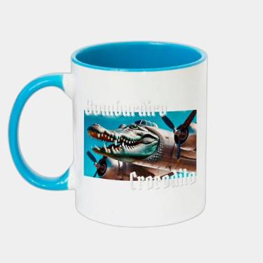 Imagem de Caneca Branca com Alça e Interna Azul de Porcelana 325ml - Bombardiro Bombardino Crocodilo Brainrot Meme 2