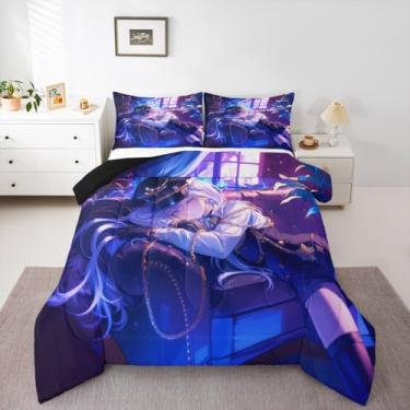 Imagem de Conjunto de edredom de anime japonês de desenho animado, mangá, uniforme de meninas, para decoração de quarto de meninos e adolescentes, fofo, desenho japonês, edredom solteiro, arte estética de anime