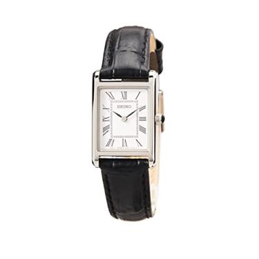 Imagem de Seiko Relógio feminino de quartzo de aço inoxidável com pulseira de couro, Prata, S, Quartzo