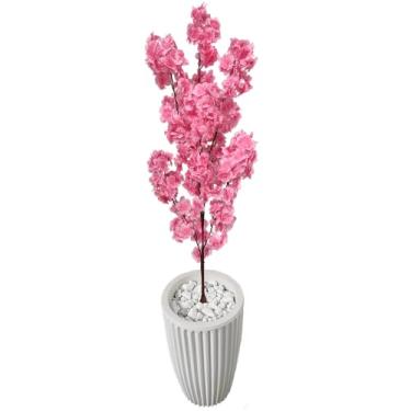Imagem de Planta Artificial Cerejeira Japonesa Rosa Bebe Vaso Polietileno Decoração (Coluna Branco)