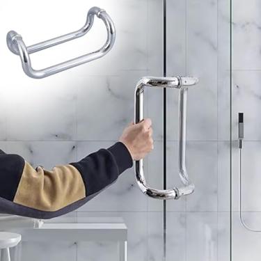 Imagem de Maçaneta De Porta De Vidro Para Banheiro, Puxadores De Porta De Chuveiro Deslizante De Aço Inoxidável Para Interior, Hardware De Porta De Dupla Face Com Canto Redondo, Hole Spacing 76.2cm (30")