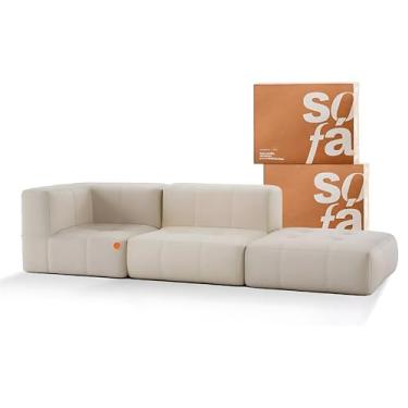 Imagem de Sofá na Caixa modular 2 lugares em Boucle - 1 Braço com Chaise (Linho)