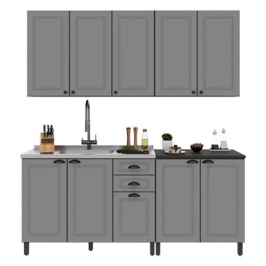 Imagem de Cozinha Modulada Firenze 4 Peças Com Balcão 120cm Chumbo-titânio Sem Tampo - Indékes Chumbo-titânio