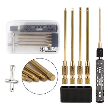 Imagem de INJORA Conjunto de chaves sextavadas 4 em 1 RC, conjunto de pontas sextavadas de 1/4", conjuntos de chaves Allen de 1,5 mm, 2,0 mm, 2,5 mm, 3 mm, com chave cruzada, kit de ferramentas de carro RC para barcos de helicóptero TRX4 Arrma e drone