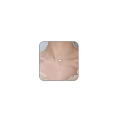 Imagem de TCQVQT Colar de lua para mulheres, strass brilhante, lua e estrela, colar de estrela delicada para joias de aniversário, One size, Cobre, Sem Pedra Preciosa