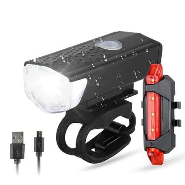 Imagem de Farol Bike Bicicleta Recarregável Com Sinalizador Traseiro Super Led Premium