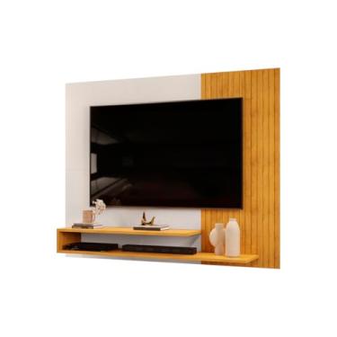Imagem de Painel Para Tv Ripado Até 50 Polegadas Suspenso Com Prateleiras Home Rack Moderno Sala Quarto Luxo (Cedro/Bali)