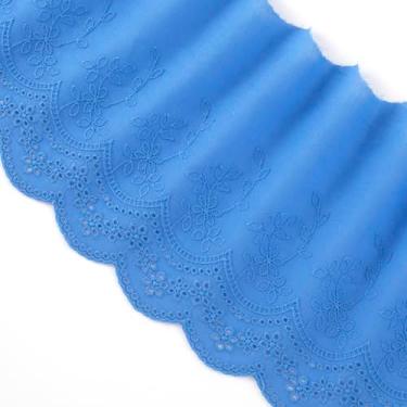 Imagem de PAGOW Acabamento de renda de ilhó de algodão de 5 metros, bordado floral de algodão azul, acabamento de renda recortada para costurar vestidos, roupas de bebê, bolsa, roupas de animais de estimação