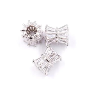Imagem de Malahill Contas espaçadoras de zircônia cúbica para fabricação de joias 8 x 10 mm prata-branca