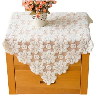 Imagem de Toalha de mesa quadrada vazada de renda girassóis brancos toalha de mesa de cabeceira de crochê para decoração de festa de casamento em casa para decoração de mesa para micro-ondas multifuncional capa