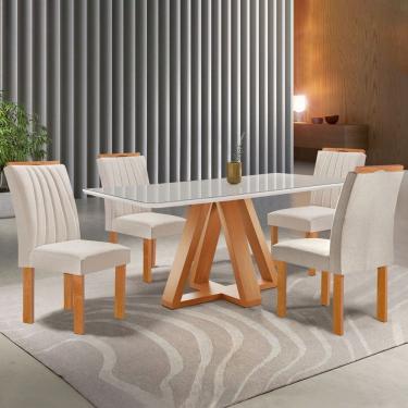 Imagem de Mesa de Jantar 4 Lugares Tennessee com Vidro Cinamomo/Off White/Suede Bege - Pnr Móveis