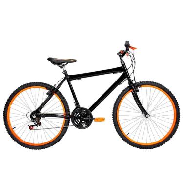Imagem de Bicicleta Masculina Aro 26 Mtb Alumínio Colorido 18 Marchas Cor Preta E Laranja
