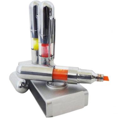Imagem de Caneta Marca Texto 3 Caneta C/ 1 Suporte Cromado Kit C/12