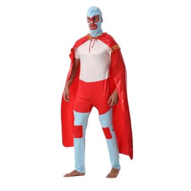 Imagem de OEBLD Fantasia de lutador mexicano adulto masculino capa para festa de Halloween cosplay