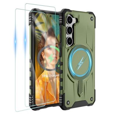 Imagem de Gritup Capa para Samsung Galaxy-S23 com Magsafe, 2 × protetor de tela | Capa magnética para celular S23 anti-impressão digital de grau militar à prova de choque para Galaxy S23 Verde