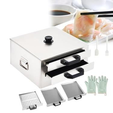 Imagem de KKSOUFX MáQuina De Fazer Rolinhos De Arroz, Vaporizador De Rolinhos De Vermicelli Dim Sum De 2 Camadas, Vaporizador De Rolinhos De Arroz Com Abertura Superior E Bandeja De Vapor Extra