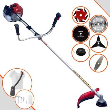 Imagem de Máquina de Cortar Grama Profissional À Gasolina Kawashima BCJ521L 2T 52cc 2,5HP 10.000rpm Roçadeira Completa Multifuncional Com 6 Opções de Cortes