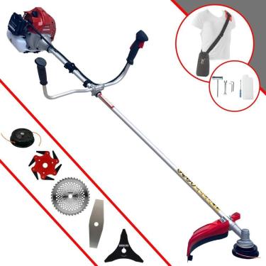 Imagem de Aparador de Grama À Gasolina Kawashima BCJ521L 2T 52cc 2,5HP de Potência 10.000rpm Roçadeira Completa Com Carretel de Nylon e Kit 4 Lâminas de Corte