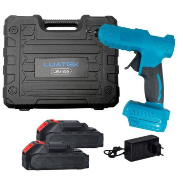 Imagem de Ferramenta de aplicação de cola com bateria 21V It-Blue, aquecimento rápido, base estável, 2 baterias, maleta e 6 bastões inclusos