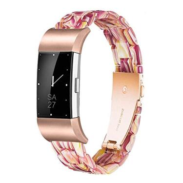 Imagem de Pulseira Ayeger Compatível com relógio inteligente Fitbit Charge 2, pulseira de resina masculina de reposição pulseira de aço inoxidável com fivela de ouro rosa, Vermelho