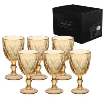 Imagem de Jogo 6 Taça De Vidro Água Suco Fume Verde Diamond Bico de Jaca 320ml -