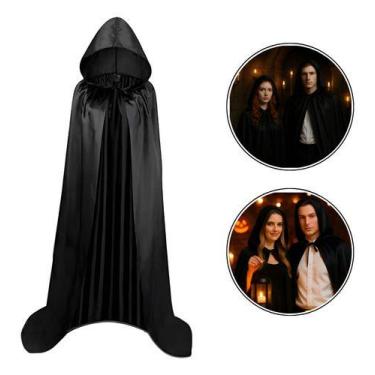 Imagem de Capa Bruxa Drácula Fantasia Vampiro Halloween Capuz 1,35cm, PRETA, UN