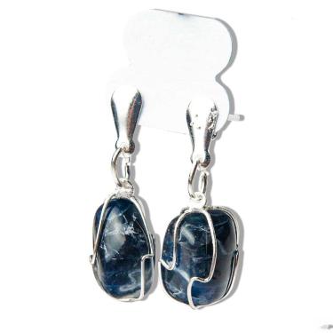 Imagem de 01 Brinco Cesta Amarrada Pedra Sodalita Azul Prateado