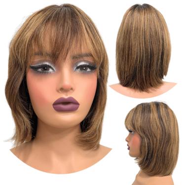 Imagem de Peruca humana curta bob franja 25cm loira mechas F2/10