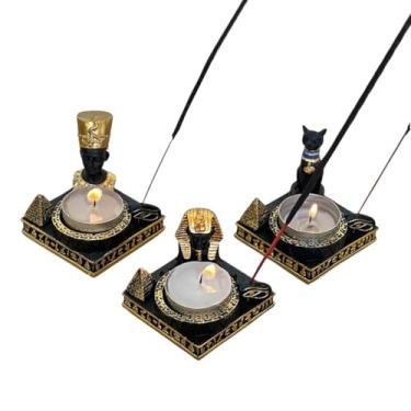 Imagem de Incensários Castiçal Vela Faraó Bastet Nefertiti Resina (Preto)