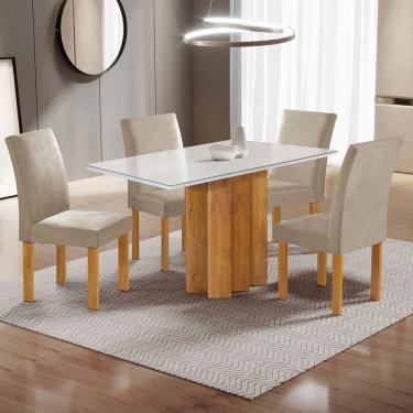 Imagem de Mesa de Jantar 4 Lugares Lorena Espanha com Vidro Cinamomo/Off White/Bege Claro - Cel Móveis