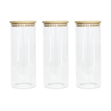 Imagem de Kit 3 Potes Herméticos de Vidro com Tampa de Bambu 1500ml - DECORPLACE