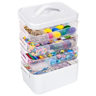 Imagem de Recipiente de armazenamento de suprimentos de arte de 3 camadas, caixa organizadora de artesanato empilhável com divisórias, estojo de armazenamento de plástico transparente para marcadores