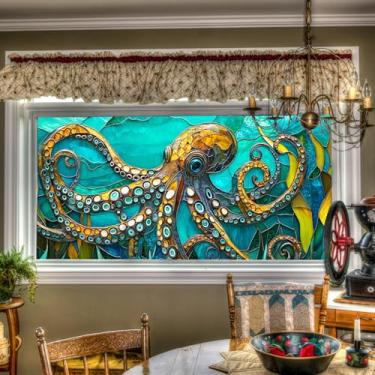 Imagem de HOMETITUTE Película para janela de vitral, padrão de polvo, película decorativa estática 99,8 x 45 cm, não adesiva, removível, reutilizável para porta de vidro, casa e escritório, quartos, adesivo de